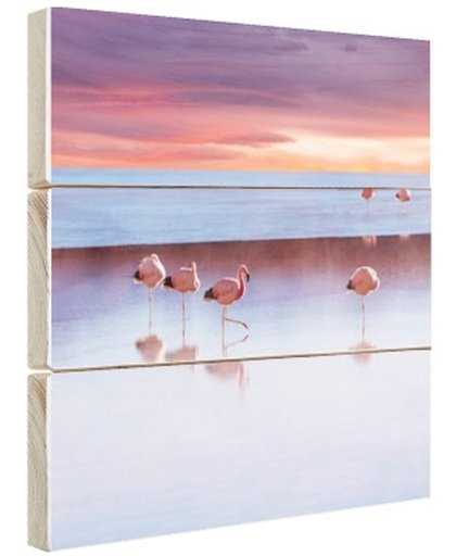 FotoCadeau.nl - Flamingos bij zonsondergang Hout 80x60 cm - Foto print op Hout (Wanddecoratie)