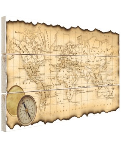 Oude kaart van de wereld afdruk Hout 120x80 cm - Foto print op Hout (Wanddecoratie)