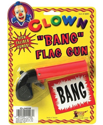 Clown pistool met bang vlag 10 cm