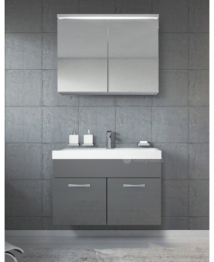 Badkamermeubel Paso 02 80cm met spiegelkast - Wit met hoogglans grijs