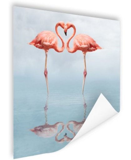 Hart van flamingos reflectie in water Poster 50x50 cm - Foto print op Poster (wanddecoratie)
