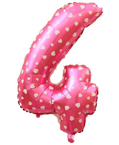Folieballon Cijfer 4 Roze/Wit 90 cm