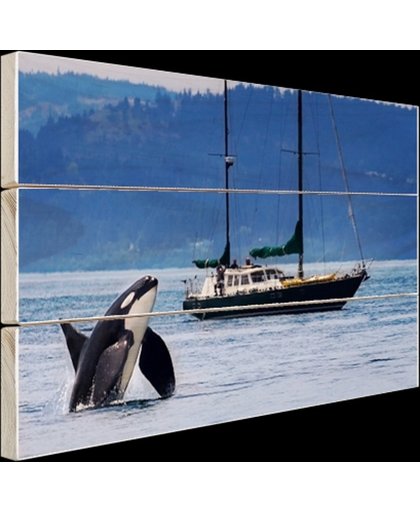 FotoCadeau.nl - Orka bij een boot Hout 30x20 cm - Foto print op Hout (Wanddecoratie)