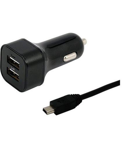 Spez dubbele USB autolader met losse USB Mini kabel - 2,4A - 0,80 meter