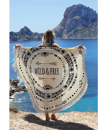 Mycha Ibiza – roundie – rond strandlaken – wild and free – 100% katoen – franje