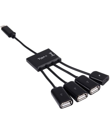 Coretek USB-C naar 3x USB-C OTG hub met USB Micro voeding - 0,15 meter