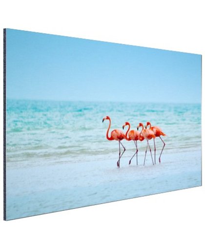 FotoCadeau.nl - Roze flamingos in het water  Aluminium 120x80 cm - Foto print op Aluminium (metaal wanddecoratie)
