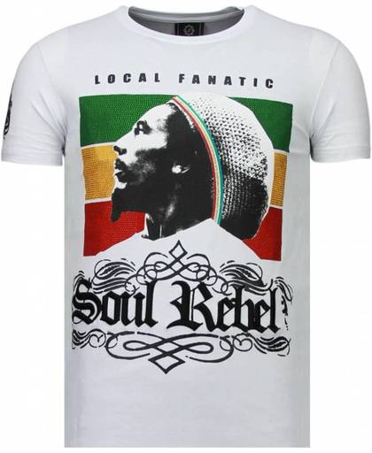 Local Fanatic Soul Rebel Bob - Rhinestone T-shirt - Wit - Maten: XL