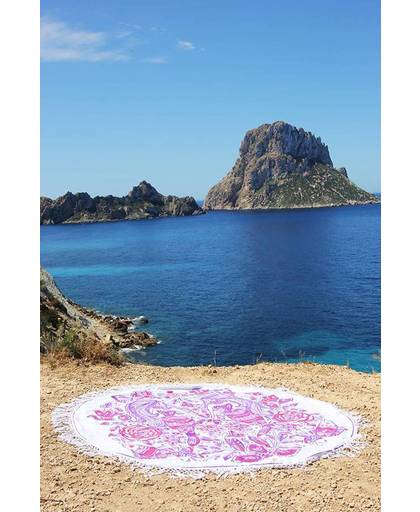 Mycha Ibiza – roundie – rond strandlaken – zeemeermin – roze – 100% katoen – franje