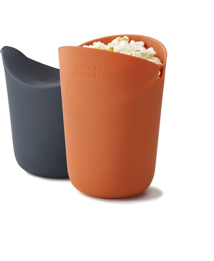 Joseph Joseph M-Cuisine Magnetron Popcornmaker - Voor 1 Persoon - Siliconen - Set van 2 Stuks - Oranje/Grijs