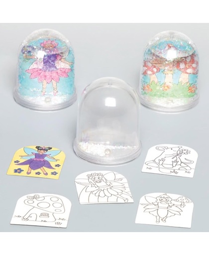 Tuinfee-inkleursneeuwbollen die kinderen kunnen ontwerpen, inkleuren en neerzetten. Creatieve lenteknutselset voor kinderen (doos van 4)