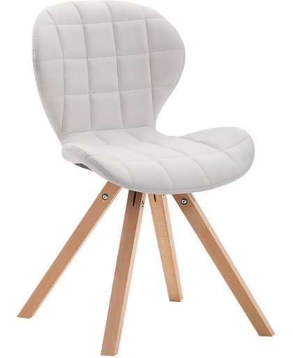 Clp Design retro stoel ALYSSA, bezoekersstoel, woonkamerstoel, eetkamerstoel, objectstoel, vergaderstoel, vierkant beukenhouten frame, bekleding van kunstleer - wit, kleur onderstel : natura,
