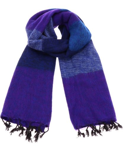 MoreThanHip Pina - brede 'yakwol' sjaal of omslagdoek - paars/blauw gestreept