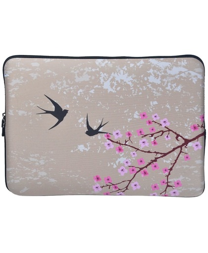 Misstella Laptop Sleeve tot 15 inch - Vogels en Bloemen - Beige/Roze