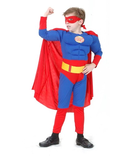 Rood met blauw superhelden kostuum voor jongens - Verkleedkleding - 122/134