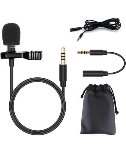 Microfoon voor Smartphone / Telefoon - Aux Aansluiting + Adapter - Condensormicrofoon Compact Model - Zwart - Perfect voor Interviews / Muziek opnemen