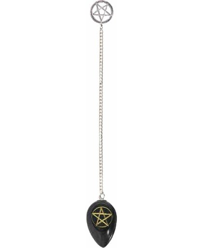 Pendel Gemstone Engraved Pentagram Curved Zwart Onyx