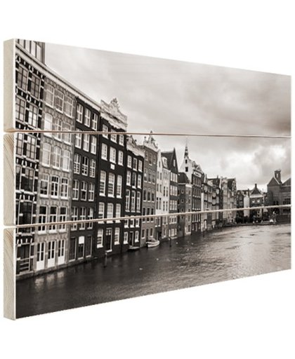 FotoCadeau.nl - Amsterdamse grachten zwart-wit  Hout 80x60 cm - Foto print op Hout (Wanddecoratie)