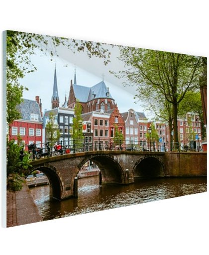 Gracht centrum van Amsterdam Glas 60x40 cm - Foto print op Glas (Plexiglas wanddecoratie)