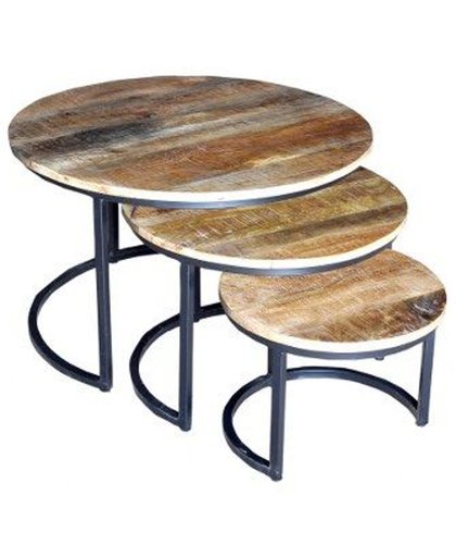 Industriële salontafel Elin set van 3 gerecycled hout