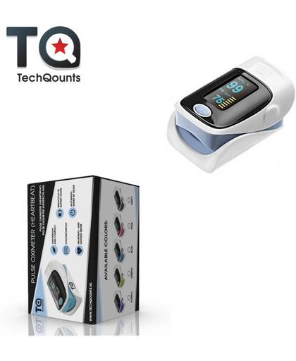 Hartslagmeter - Saturatiemeter - Oximeter - Gemakkelijk hartslag meten - Blauw - Met Nederlandse handleiding en hartslagmeter opbergzakje - TechQounts