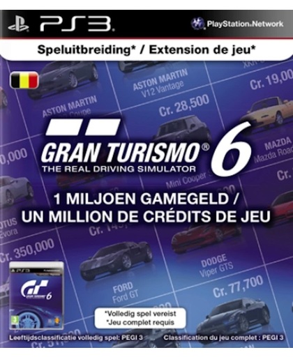 Sony PlayStation Gran Turismo 6 Abonnement België 1 Miljoen Game Credits PS3 + PSN