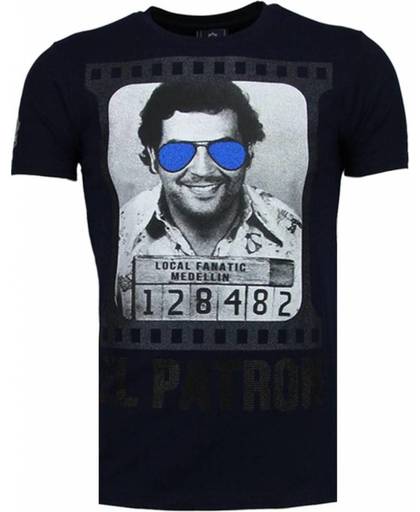 Local Fanatic Pablo Escobar El Patron - Rhinestone T-shirt - Navy - Maten: XL