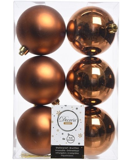 Koper bruine kerstversiering kerstballen kunststof 8 cm