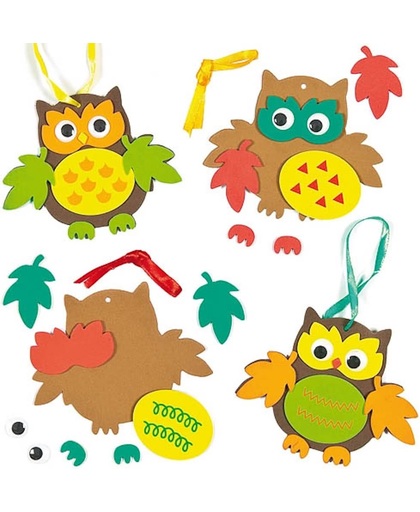 Decoratiesets voor blad met uil - maak ontwerp je eigen - creatieve knutselpakket voor kinderen voor herfst (5 stuks)