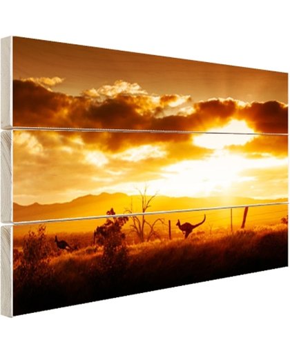 FotoCadeau.nl - Kangoeroe bij zonsondergang Hout 60x40 cm - Foto print op Hout (Wanddecoratie)
