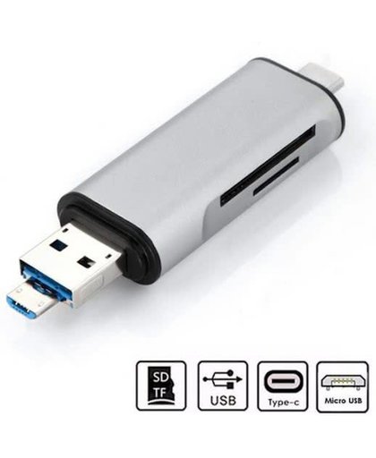 DrPhone USB C HUB Adapter Kaartlezer Type C Hub / USB 3.0 /Micro USB /OTG Micro SD / SD / MS kaart o.a. Asus, Macbook 12 inch / DrPhone