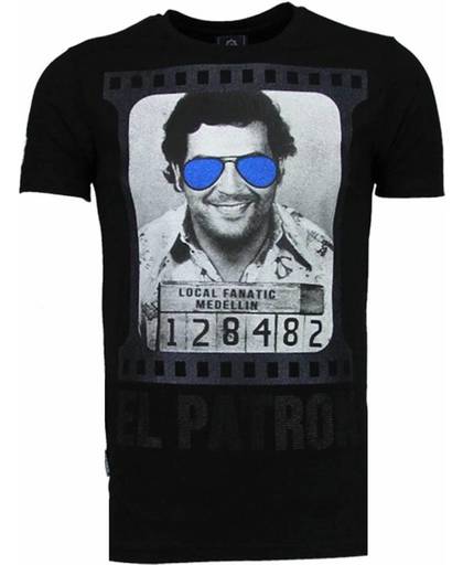Local Fanatic Pablo Escobar El Patron - Rhinestone T-shirt - Zwart - Maten: XL