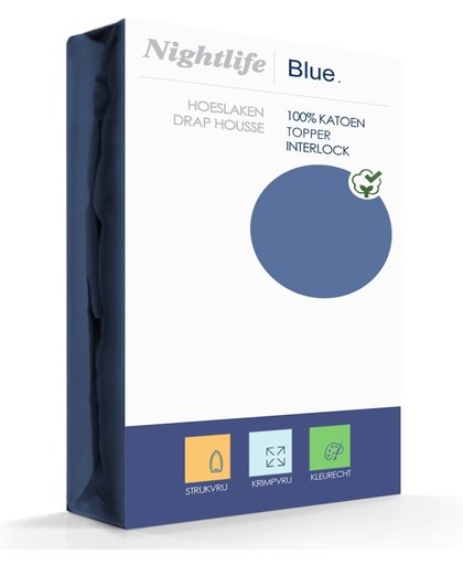 Nightlife Blue Hoeslaken topper Dubbel Jersey 140/160x200/220+17cm - 100% Katoen - Blauw