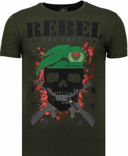 Local Fanatic Skull Rebel - Rhinestone T-shirt - Groen - Maten: XL