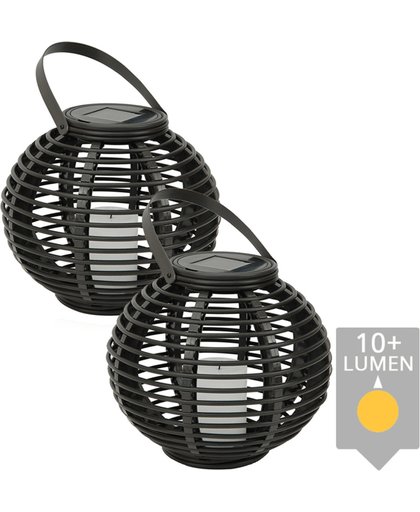 2x Solar lantaarn Basket in rotanlook met kaarslicht op zonne energie