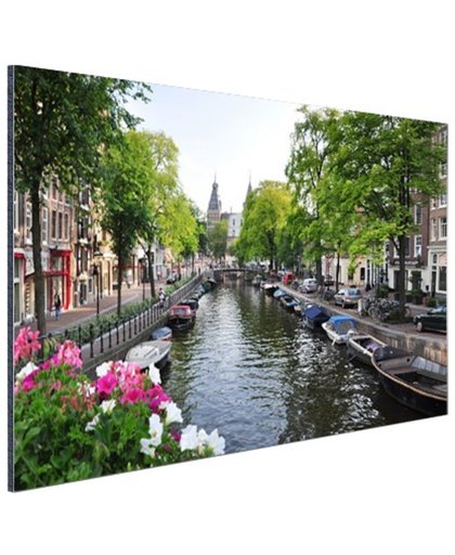 FotoCadeau.nl - Zomerse gracht in Amsterdam Aluminium 90x60 cm - Foto print op Aluminium (metaal wanddecoratie)
