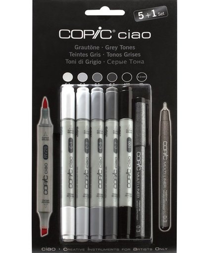 COPIC ciao Marker Hobby ciao 5 markers + 1 fineliner - set - grijstinten