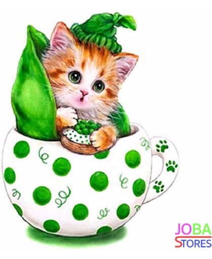Diamond Painting "JobaStores®" Kitten Groen - volledig - 30x30cm