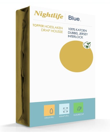 Nightlife Blue Hoeslaken topper Dubbel Jersey 90/100x200/220+17cm - 100% Katoen - Geel