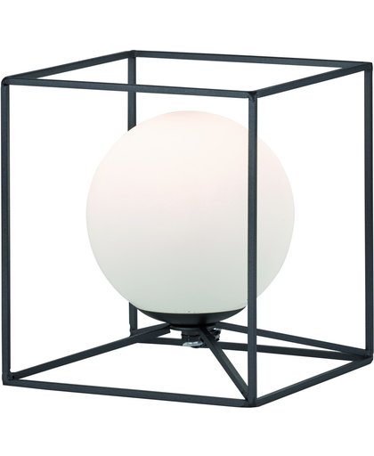 Trio GABBIA - Tafellamp -H 20 cm - Mat zwart met wit glas