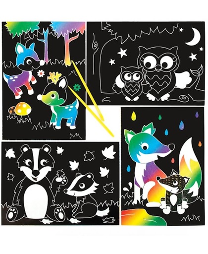 Kraskunstplaatjes met bosdieren. Leuke knutsel- en decoratiesets voor jongens en meisjes (6 stuks per verpakking)