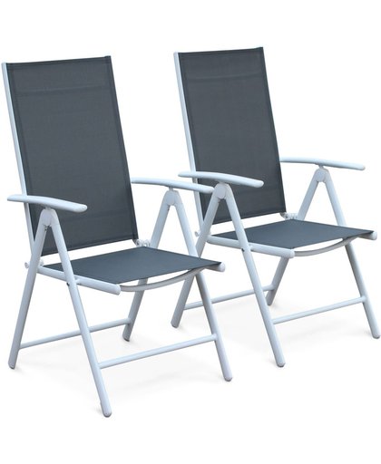 Set van 2 aluminium en textileen fauteuils, meerdere posities mogelijk