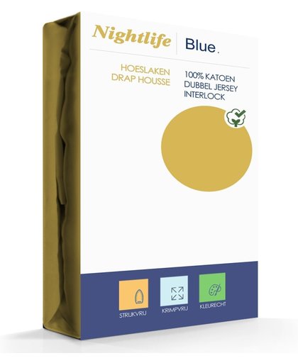 Nightlife Blue Hoeslaken Dubbel Jersey 140/160x200/220+40cm - 100% Katoen - Geel