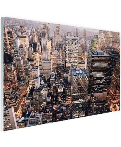 FotoCadeau.nl - Verlicht Manhattan vanaf boven Glas 120x80 cm - Foto print op Glas (Plexiglas wanddecoratie)