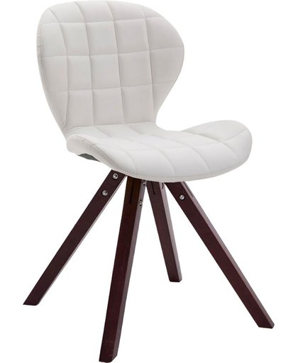 Clp Design retro stoel ALYSSA, bezoekersstoel, woonkamerstoel, eetkamerstoel, objectstoel, vergaderstoel, vierkant beukenhouten frame, bekleding van kunstleer - wit, kleur onderstel : cappucino,