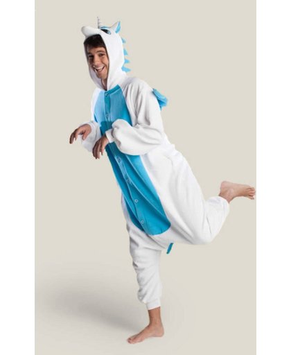 KIMU onesie Pegasus kinder pak eenhoorn wit blauw unicorn - maat 146-152 - eenhoornpak jumpsuit pyama