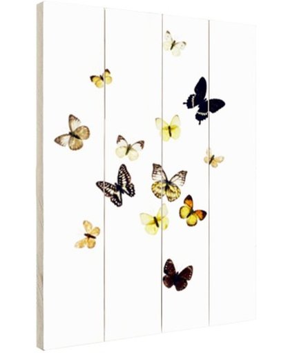 FotoCadeau.nl - Vlinders op witte achtergrond Hout 60x80 cm - Foto print op Hout (Wanddecoratie)