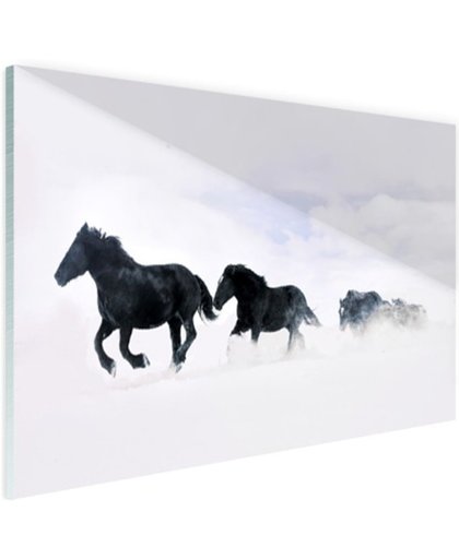 FotoCadeau.nl - Zwarte paarden in de sneeuw Glas 60x40 cm - Foto print op Glas (Plexiglas wanddecoratie)