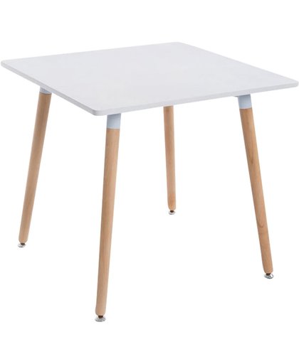 Clp Design eettafel BENTE - houten, vierkante tafel 80x80 cm, met vloerbeschermer - tafelblad : wit / onderstel : natura