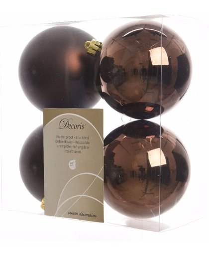 Onbreekbare bruine kerstballen 10 cm - 8 stuks - kerstversiering
